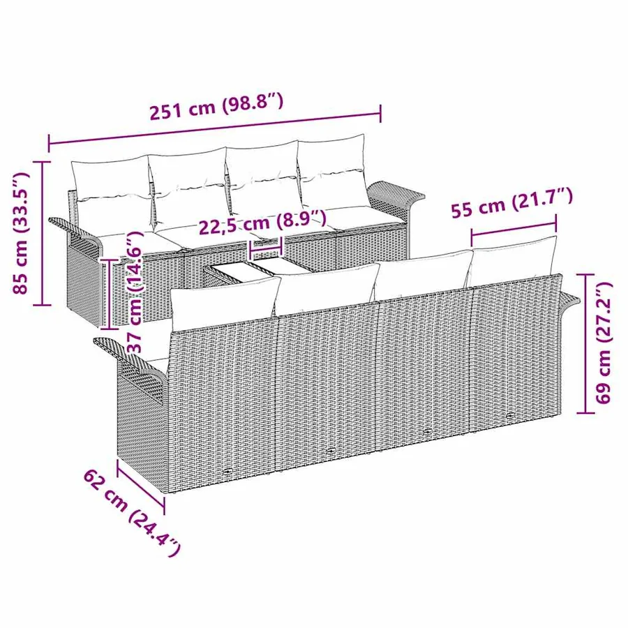 Ensemble de canapé de jardin 9 pcs Gris Poly rotin - 11