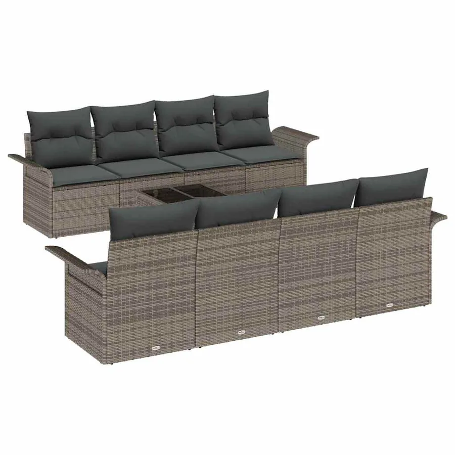 Ensemble de canapé de jardin 9 pcs Gris Poly rotin - 2