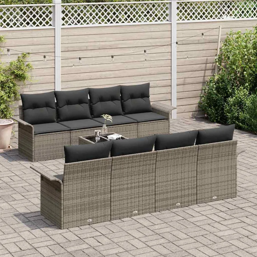 Ensemble de canapé de jardin 9 pcs Gris Poly rotin - 3