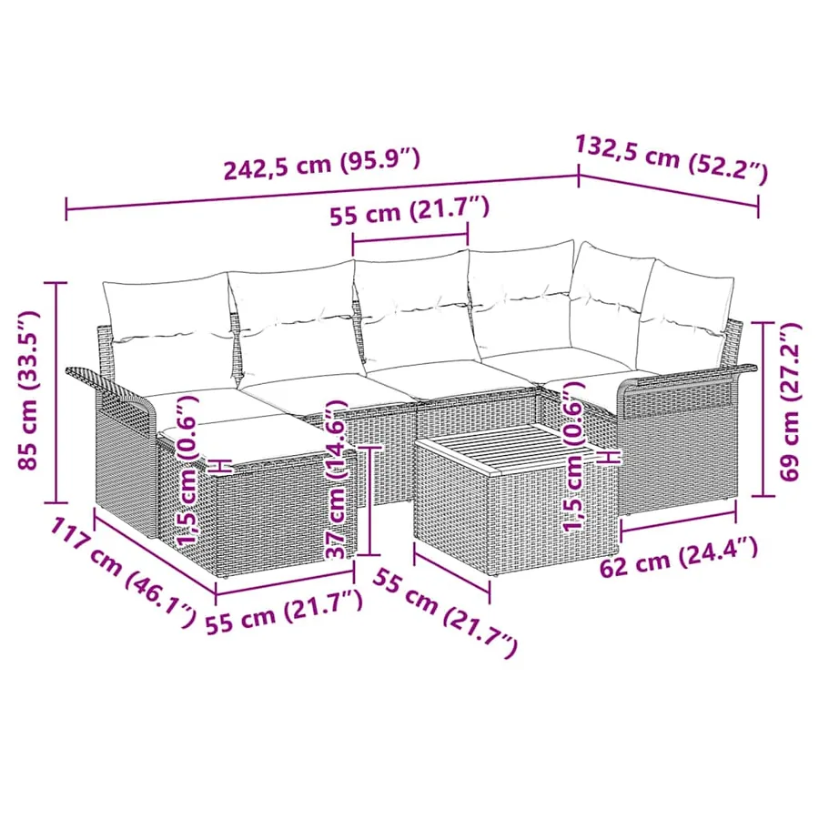 Ensemble de canapé de jardin avec coussin 7 pcs Gris polyrotin - 11