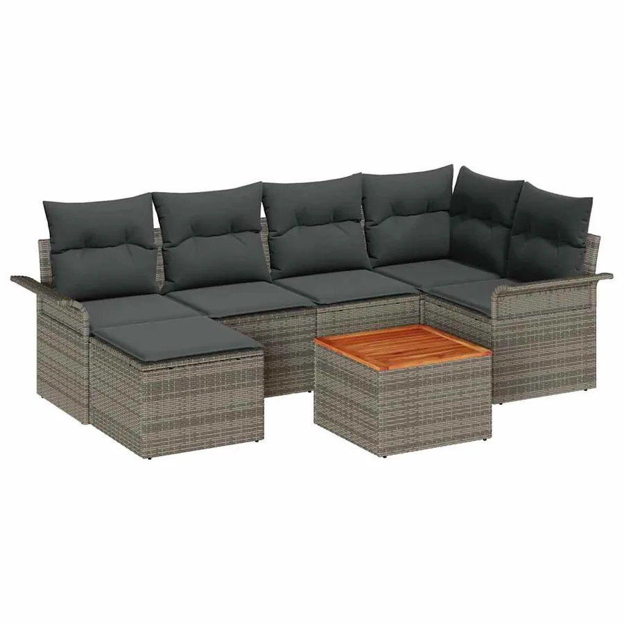 Ensemble de canapé de jardin avec coussin 7 pcs Gris polyrotin - 2