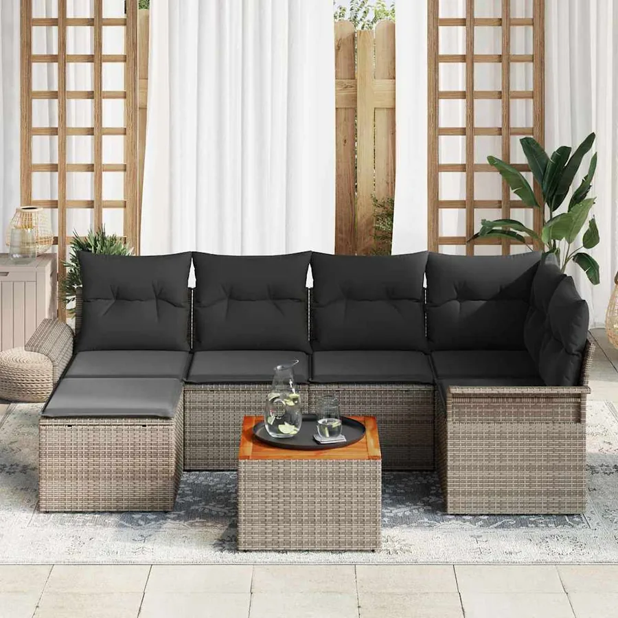 Ensemble de canapé de jardin avec coussin 7 pcs Gris polyrotin - 3