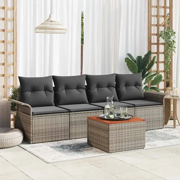 Ensemble de canapé de jardin avec coussin 5 pcs Gris polyrotin