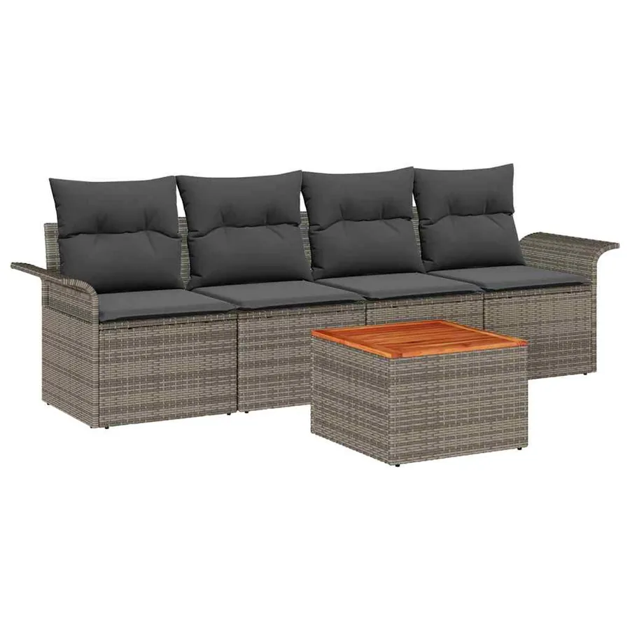 Ensemble de canapé de jardin avec coussin 5 pcs Gris polyrotin - 2