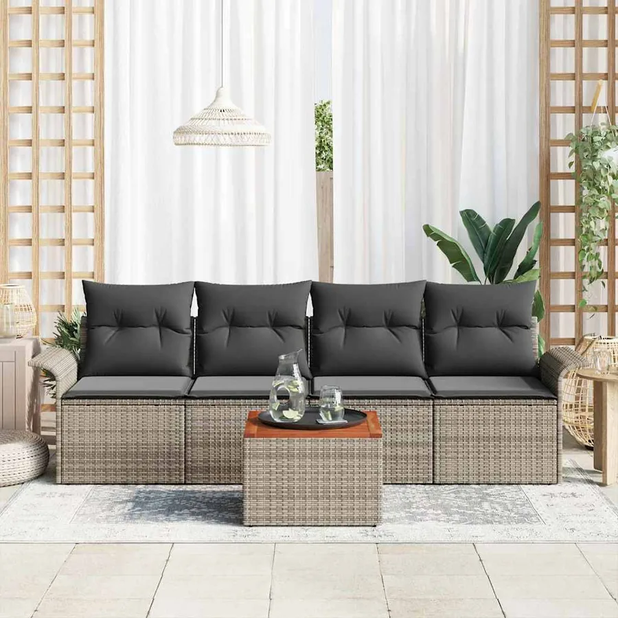 Ensemble de canapé de jardin avec coussin 5 pcs Gris polyrotin - 3