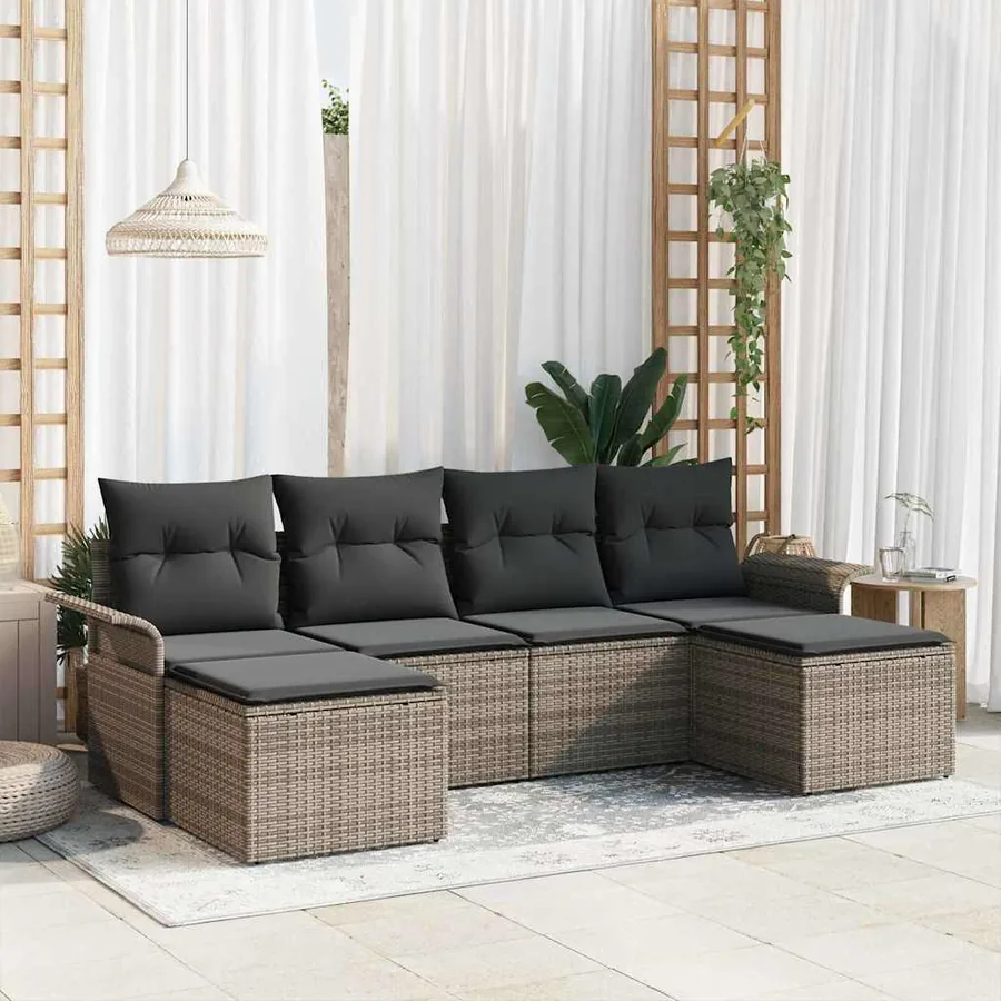Ensemble de canapé de jardin avec coussin 6 pcs Gris polyrotin