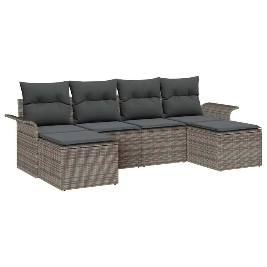 Ensemble de canapé de jardin avec coussin 6 pcs Gris polyrotin - 2
