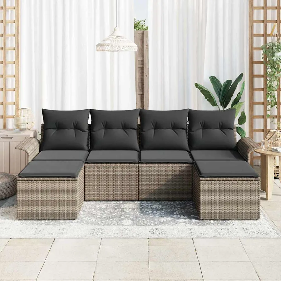 Ensemble de canapé de jardin avec coussin 6 pcs Gris polyrotin - 3