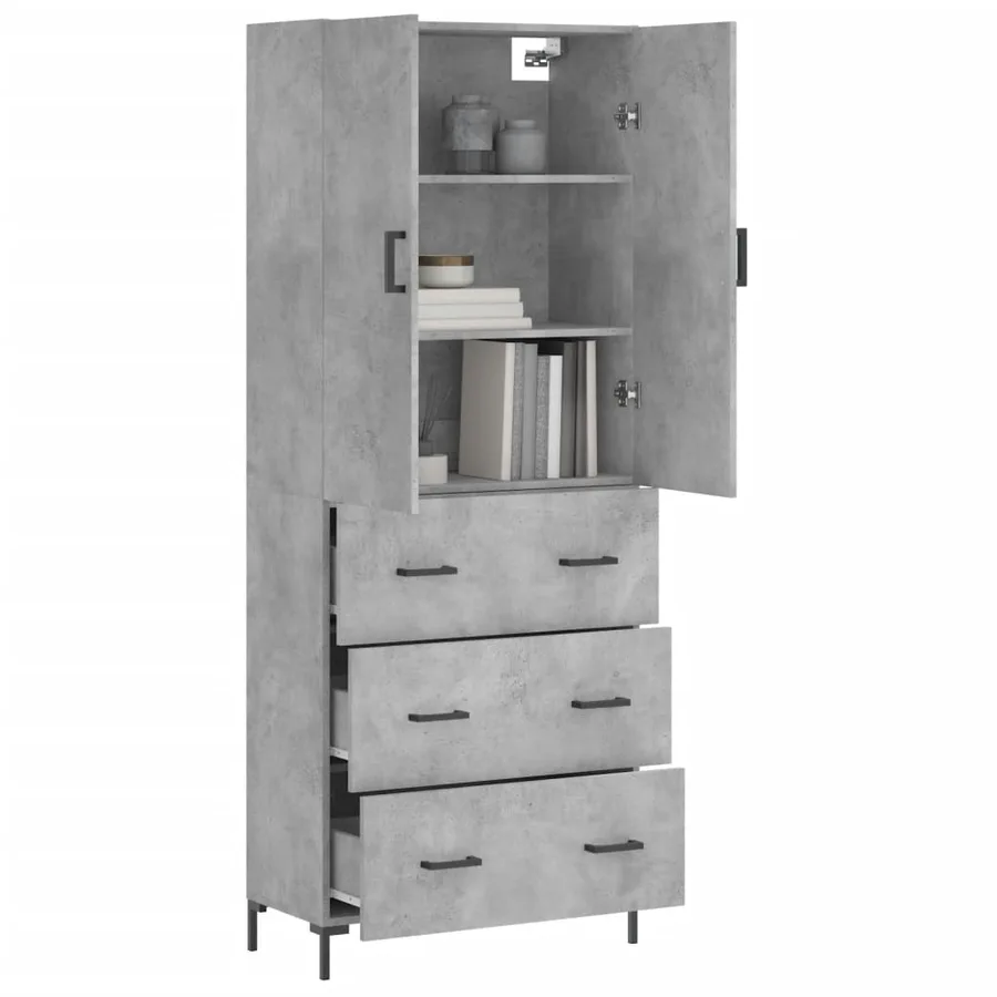 Buffet haut Gris béton 69,5x34x180 cm Bois d'ingénierie - 3