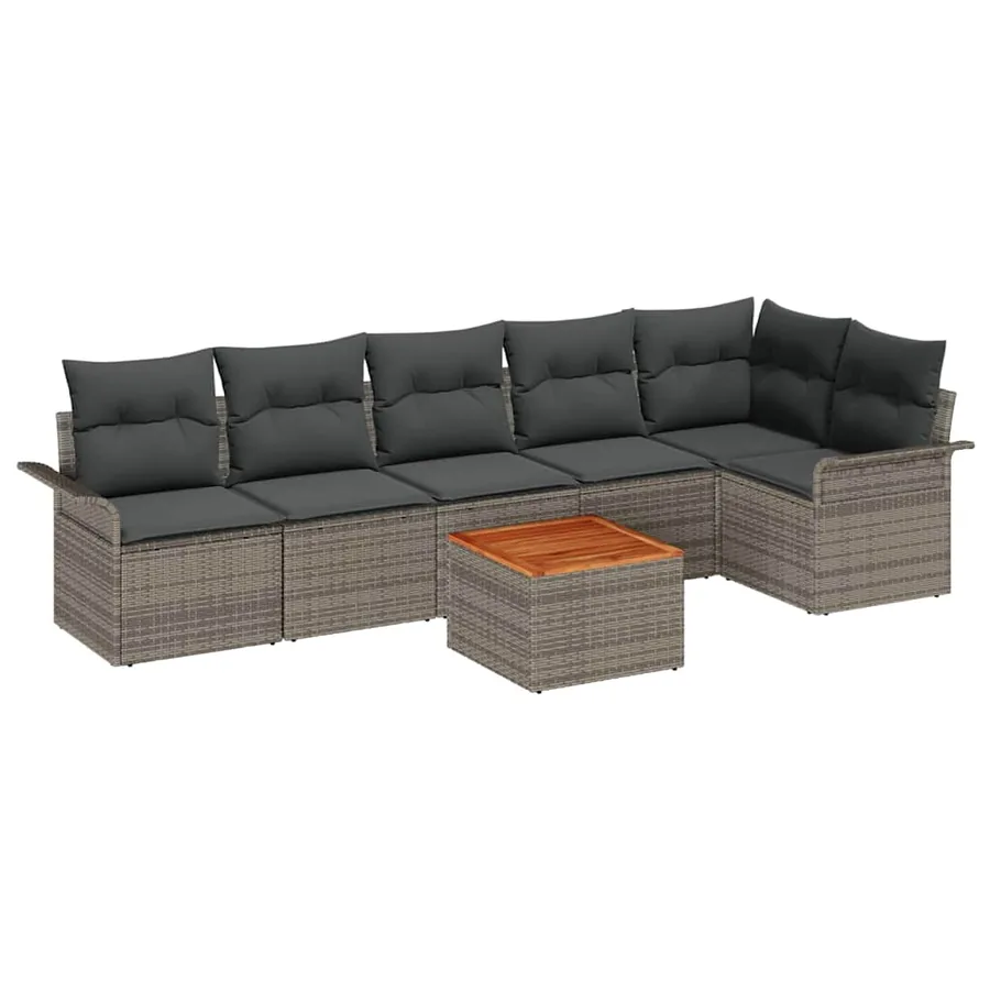 Ensemble de canapé de jardin avec coussin 7 pcs Gris polyrotin - 2
