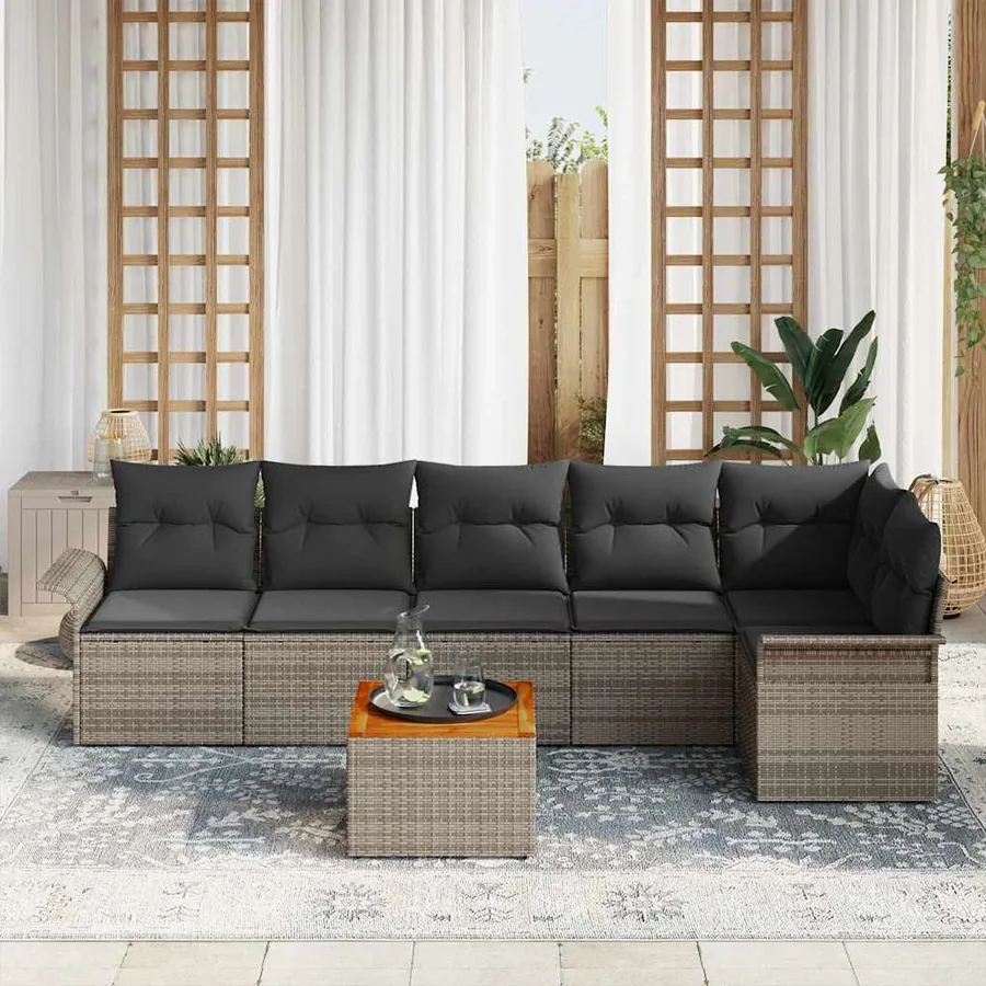 Ensemble de canapé de jardin avec coussin 7 pcs Gris polyrotin - 3