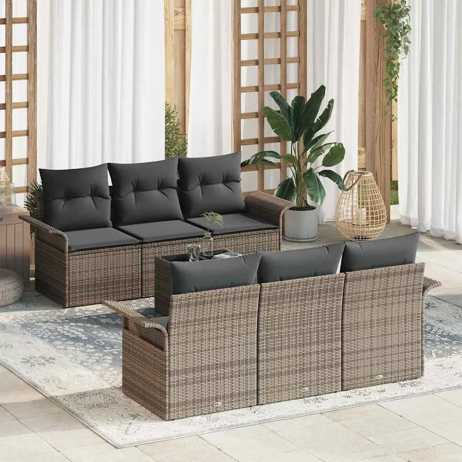 Ensemble de canapé de jardin avec coussin 7 pcs Gris polyrotin