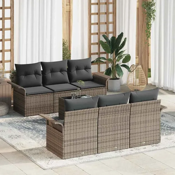Ensemble de canapé de jardin avec coussin 7 pcs Gris polyrotin
