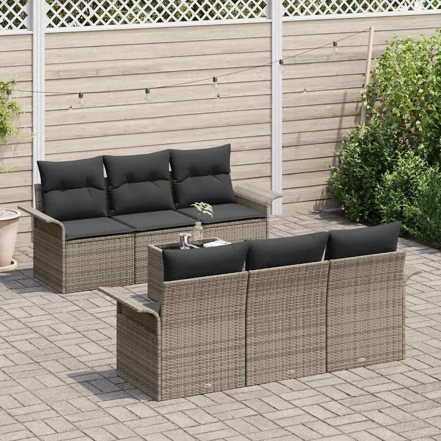 Ensemble de canapé de jardin avec coussin 7 pcs Gris polyrotin - 3