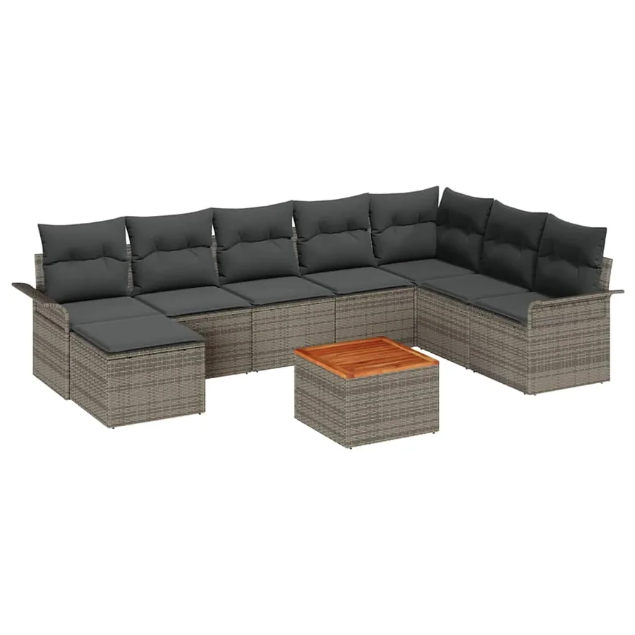 Ensemble de canapé de jardin avec coussin 9 pcs Gris polyrotin - 2
