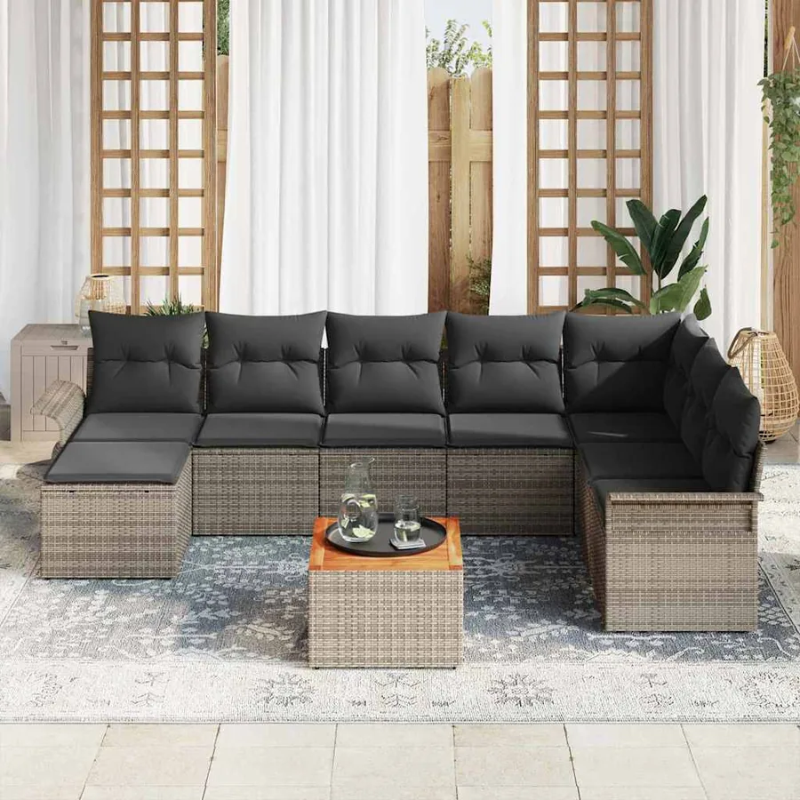 Ensemble de canapé de jardin avec coussin 9 pcs Gris polyrotin - 3