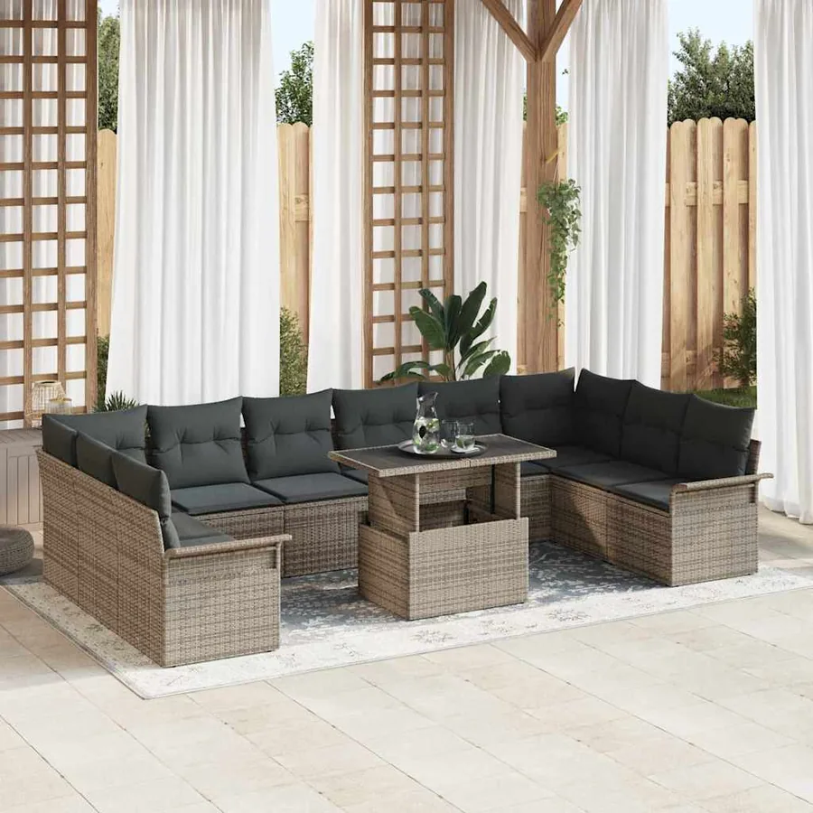 Ensemble de canapé de jardin 11 pcs Gris Poly rotin