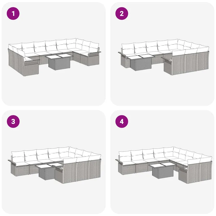 Ensemble de canapé de jardin 11 pcs Gris Poly rotin - 12