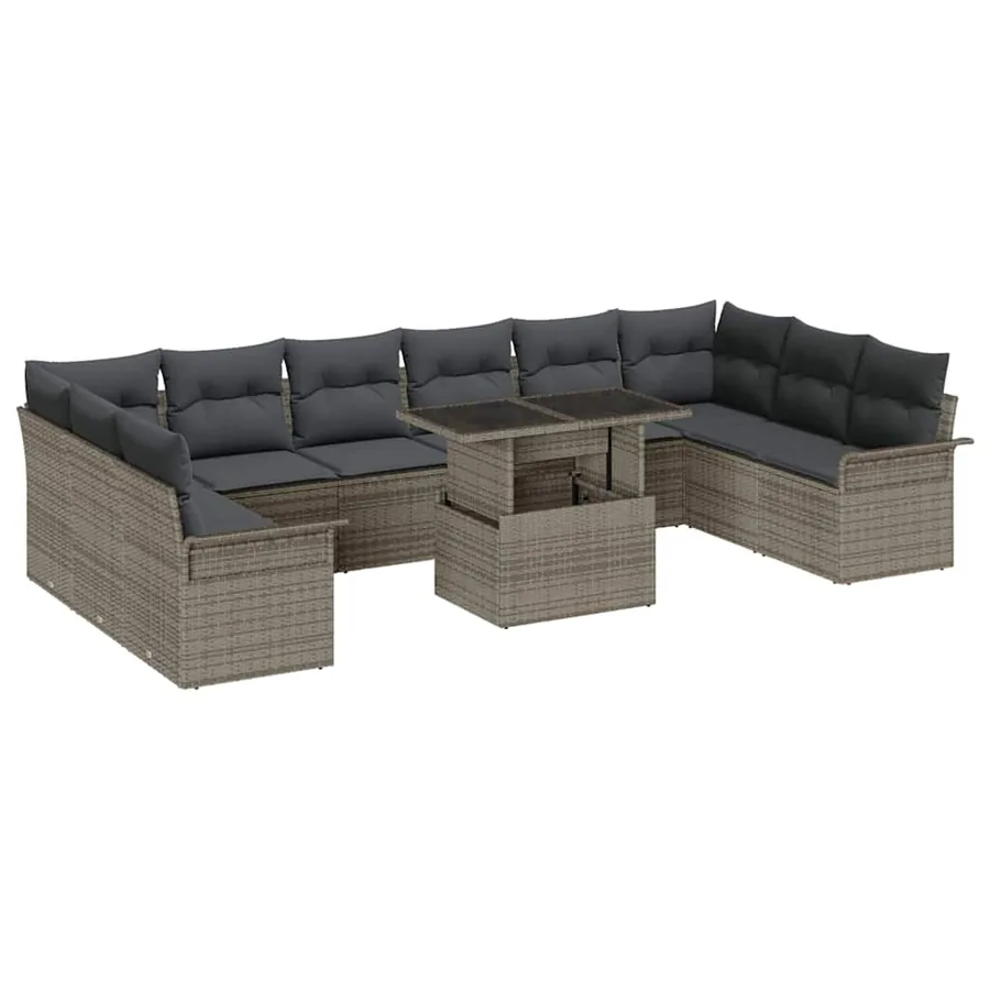 Ensemble de canapé de jardin 11 pcs Gris Poly rotin - 2