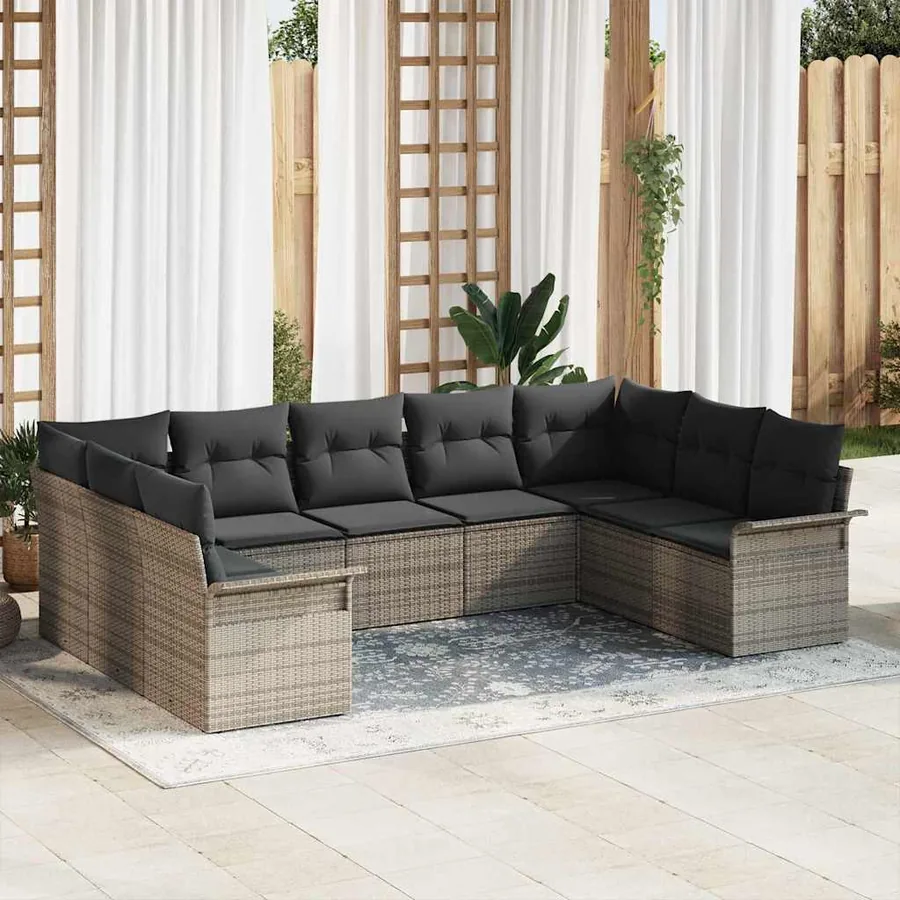 Ensemble de canapé de jardin avec coussin Gris polyrotin