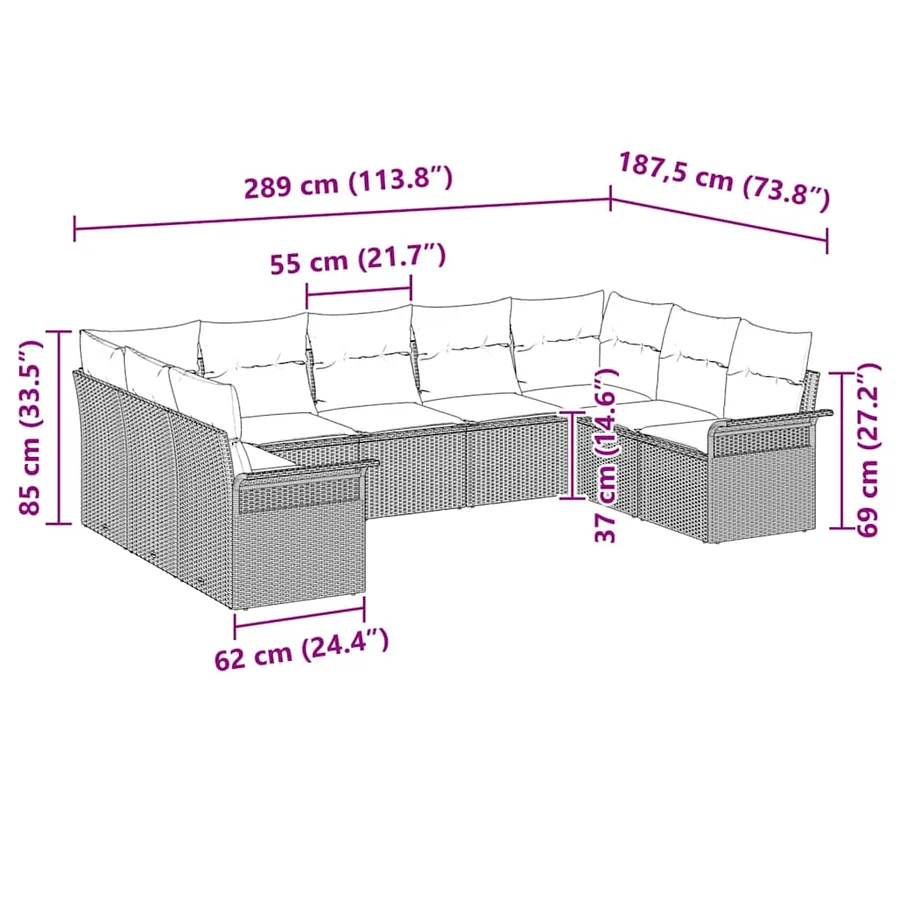 Ensemble de canapé de jardin avec coussin Gris polyrotin - 11