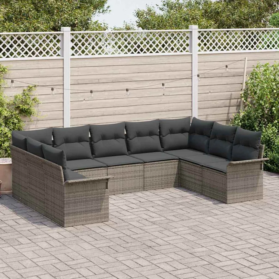 Ensemble de canapé de jardin avec coussin Gris polyrotin - 3