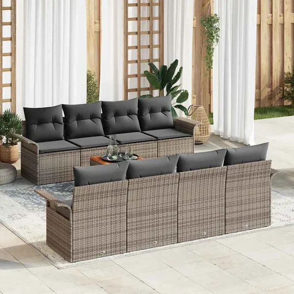 Ensemble de canapé de jardin avec coussin 9 pcs Gris polyrotin