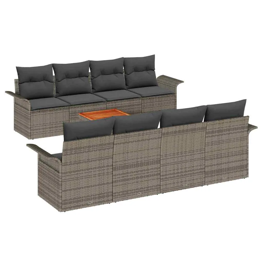 Ensemble de canapé de jardin avec coussin 9 pcs Gris polyrotin - 2
