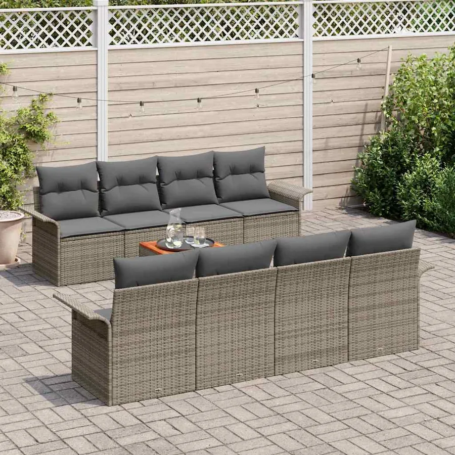Ensemble de canapé de jardin avec coussin 9 pcs Gris polyrotin - 3