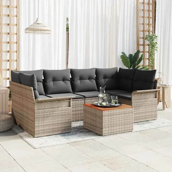 Ensemble de canapé de jardin avec coussin 7 pcs Gris polyrotin