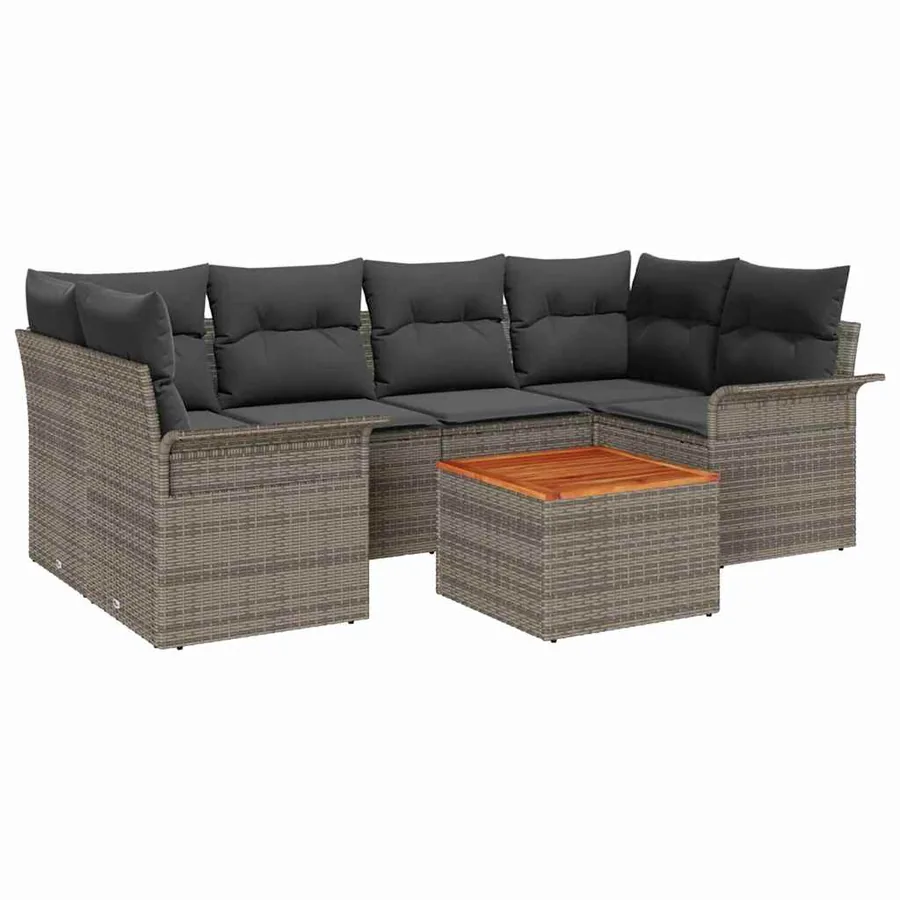 Ensemble de canapé de jardin avec coussin 7 pcs Gris polyrotin - 2