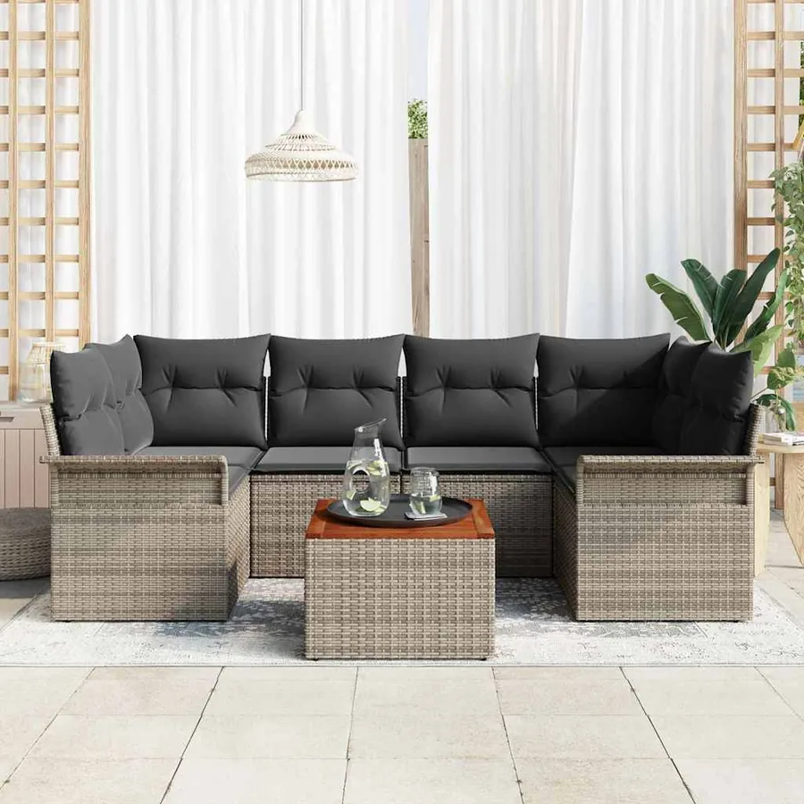 Ensemble de canapé de jardin avec coussin 7 pcs Gris polyrotin - 3