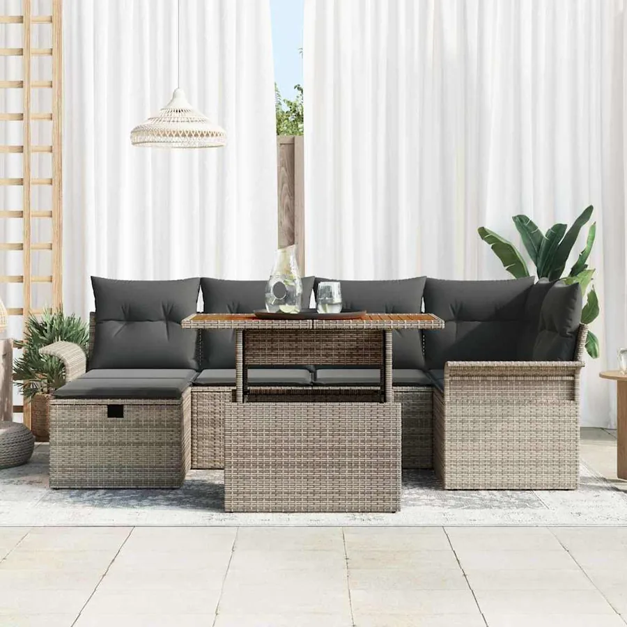 Ensemble de canapé de jardin avec coussin 7 pcs Gris polyrotin - 3