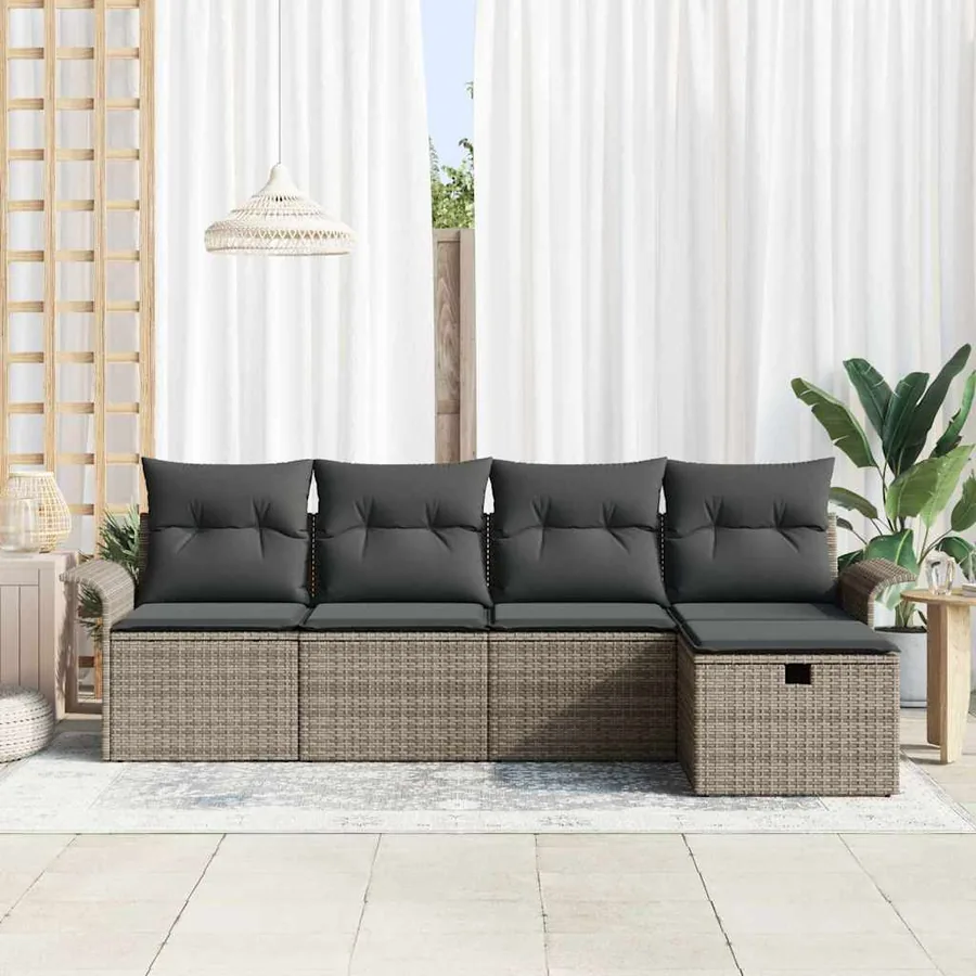 Ensemble de canapé de jardin avec coussin 5 pcs Gris polyrotin - 3