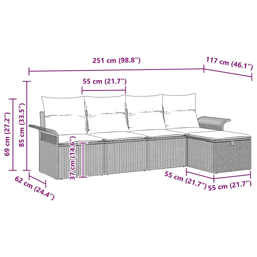 Ensemble de canapé de jardin avec coussin 5 pcs Gris polyrotin - 9