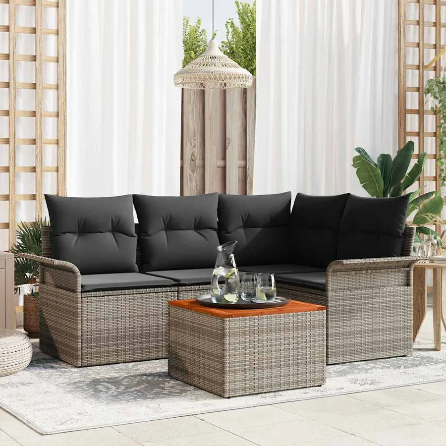 Ensemble de canapé de jardin avec coussin 5 pcs Gris polyrotin