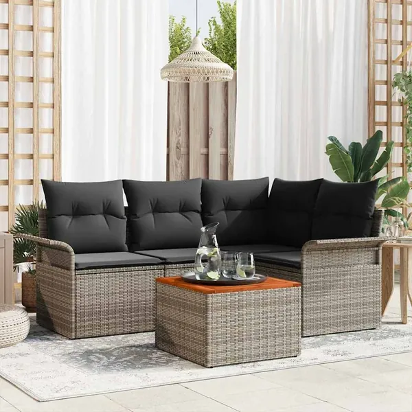 Ensemble de canapé de jardin avec coussin 5 pcs Gris polyrotin