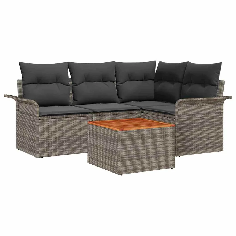 Ensemble de canapé de jardin avec coussin 5 pcs Gris polyrotin - 2