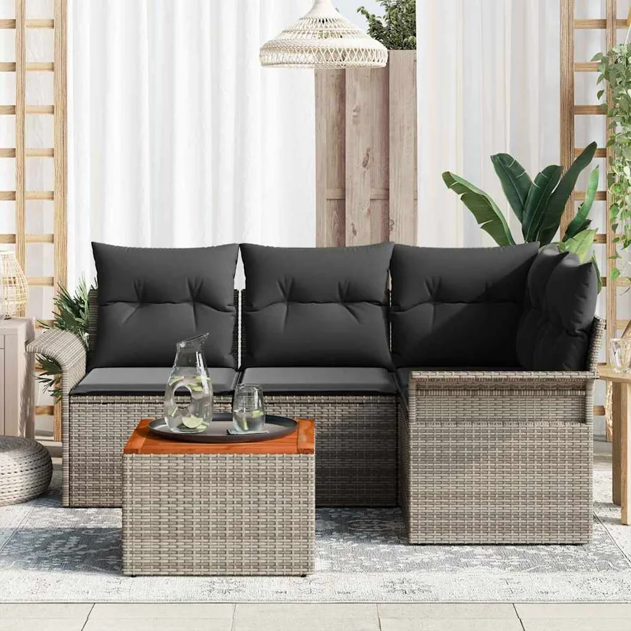 Ensemble de canapé de jardin avec coussin 5 pcs Gris polyrotin - 3