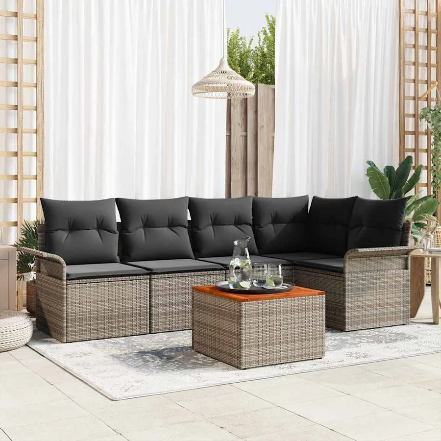Ensemble de canapé de jardin avec coussin 6 pcs Gris polyrotin