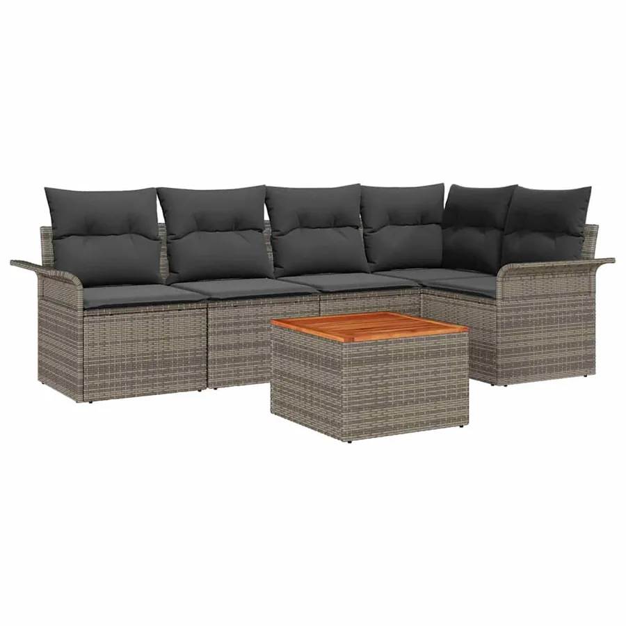 Ensemble de canapé de jardin avec coussin 6 pcs Gris polyrotin - 2