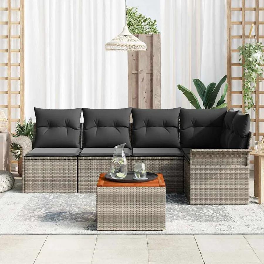Ensemble de canapé de jardin avec coussin 6 pcs Gris polyrotin - 3
