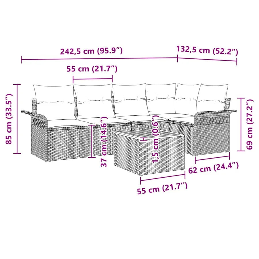 Ensemble de canapé de jardin avec coussin 6 pcs Gris polyrotin - 9