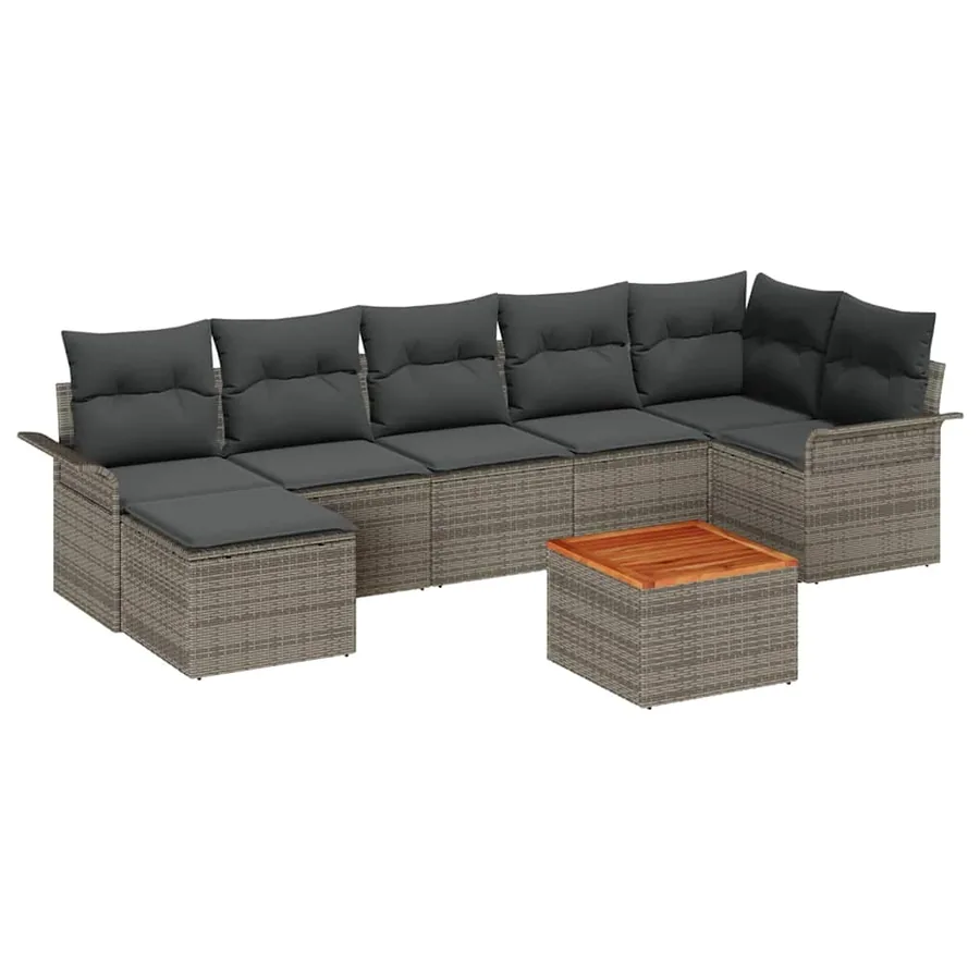 Ensemble de canapé de jardin avec coussin 8 pcs Gris polyrotin - 2