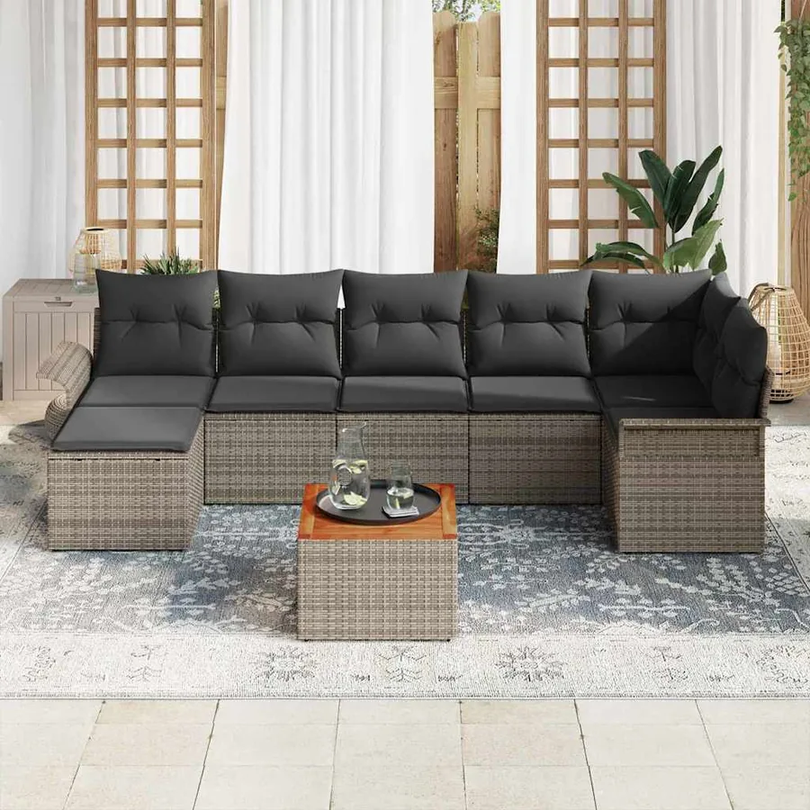 Ensemble de canapé de jardin avec coussin 8 pcs Gris polyrotin - 3