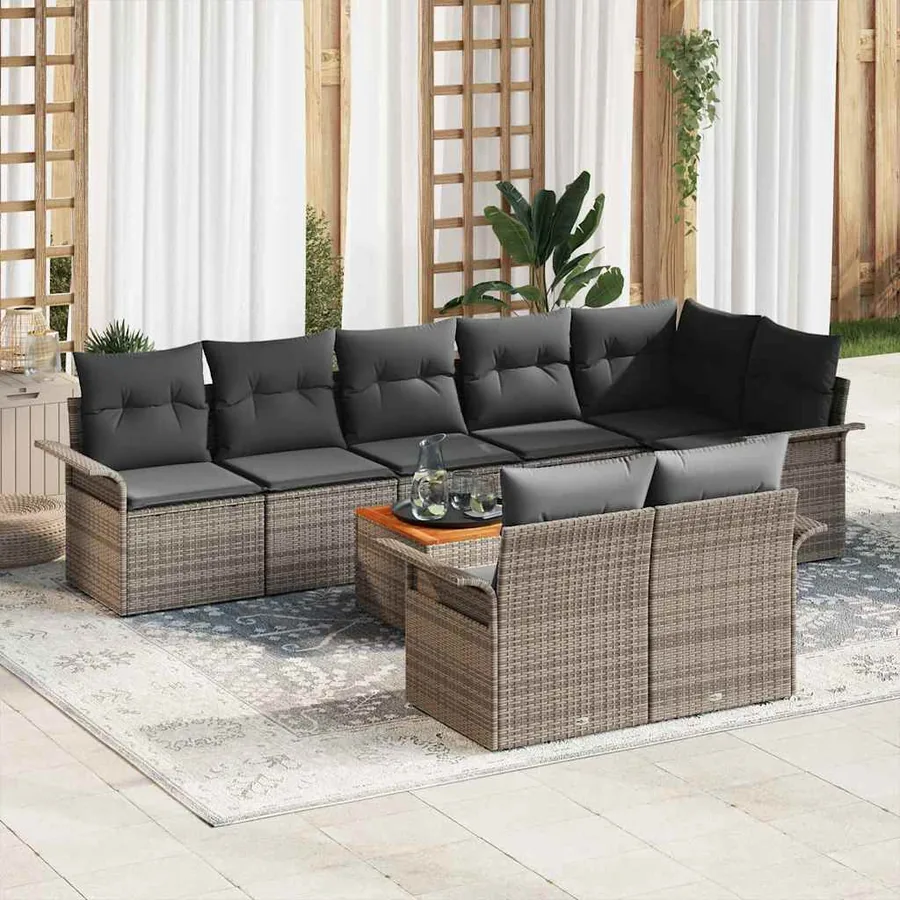 Ensemble de canapé de jardin avec coussin 9 pcs Gris polyrotin