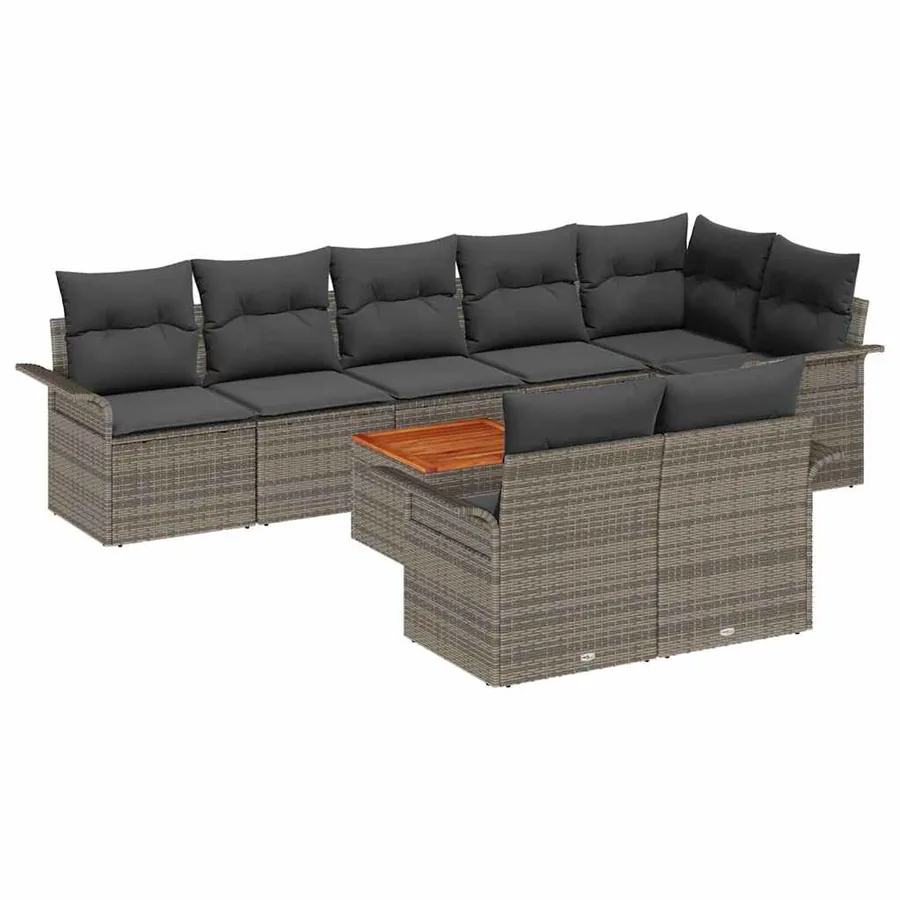 Ensemble de canapé de jardin avec coussin 9 pcs Gris polyrotin - 2