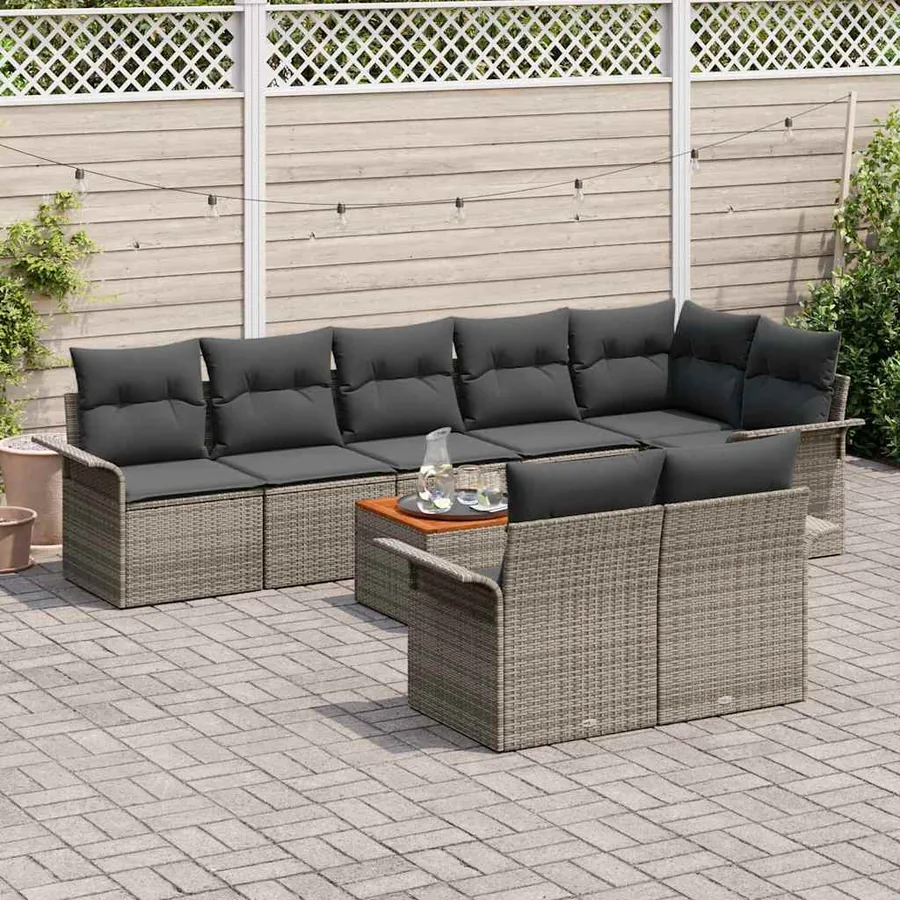 Ensemble de canapé de jardin avec coussin 9 pcs Gris polyrotin - 3