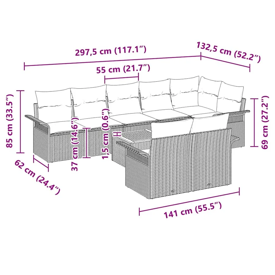 Ensemble de canapé de jardin avec coussin 9 pcs Gris polyrotin - 9