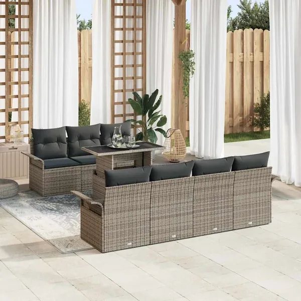 Ensemble de canapé de jardin avec coussin 8 pcs Gris polyrotin